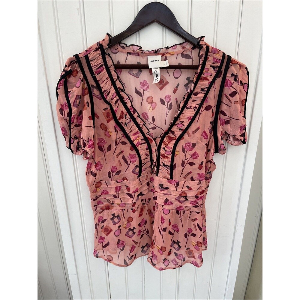Maeve x Anisa Makhoul L Sheer Chiffon Ruffle Blouse Fairy Cottage Romantic